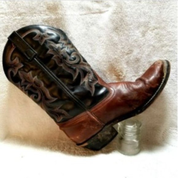 Masterson Men.s Cowboy Boots sz 10 D Brown Black Leather Toe Tip Plate RB913 main image 10